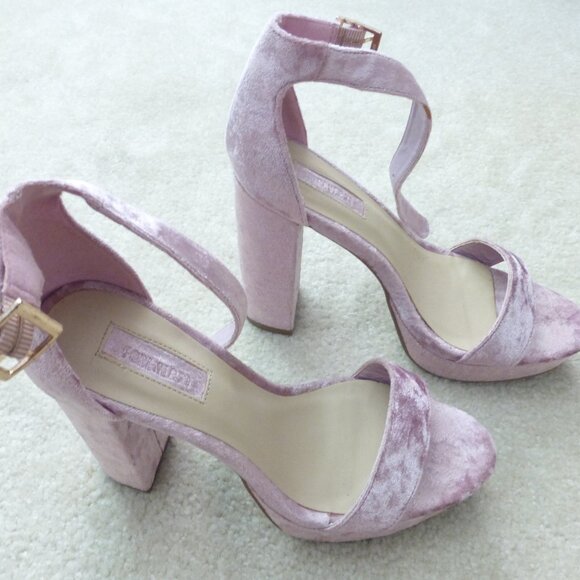FOREVER 21 light lilac velvet chunky platform heels - Picture 1 of 11